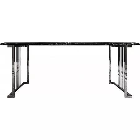 Table de salle à manger en aspect marbre noir et acier chromé 190x100