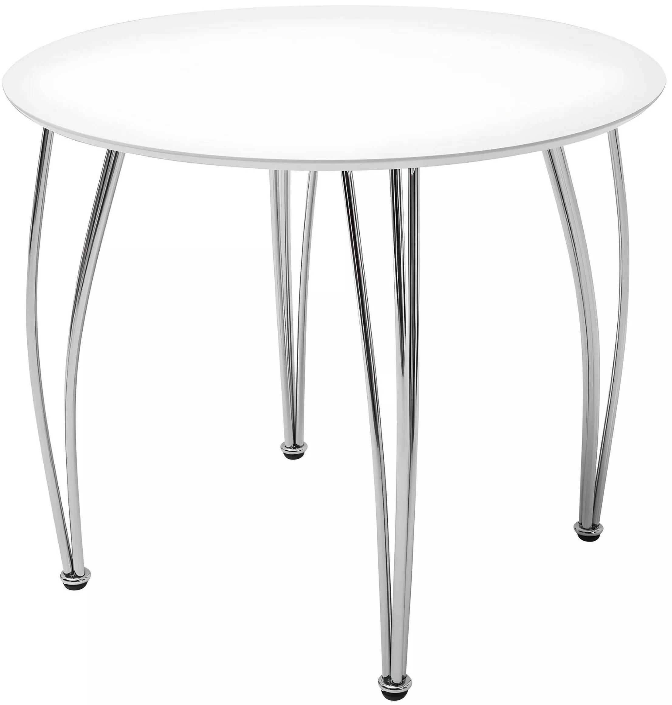 Table de salle à manger blanc laqué et métal chrome 90x90