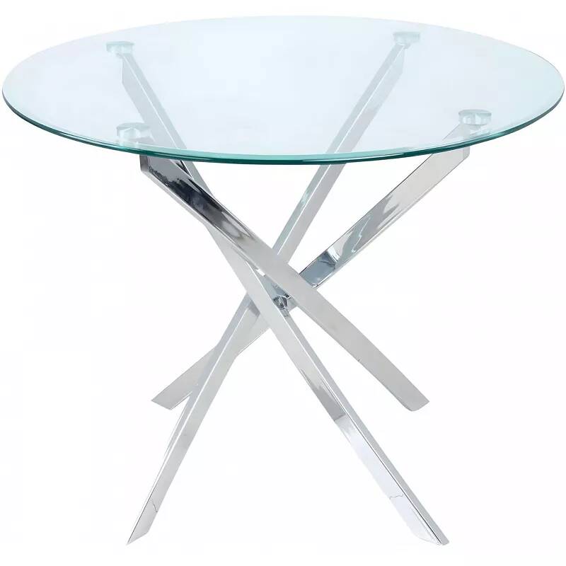 Table de salle à manger en verre et métal chromé Ø90