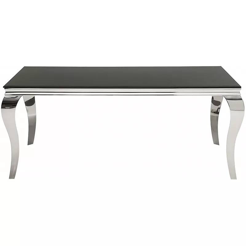 Table de salle à manger en acier poli chromé et verre noir 180x90