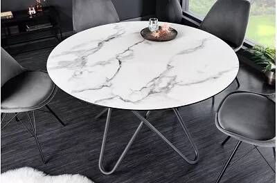 Table de salle à manger en céramique aspect marbre blanc