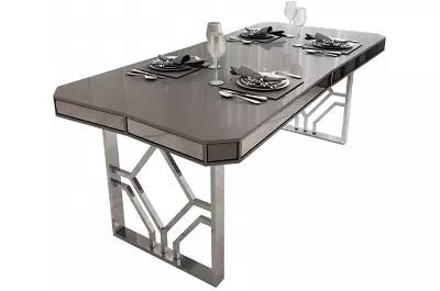 Table de salle à manger en acier chromé et verre gris