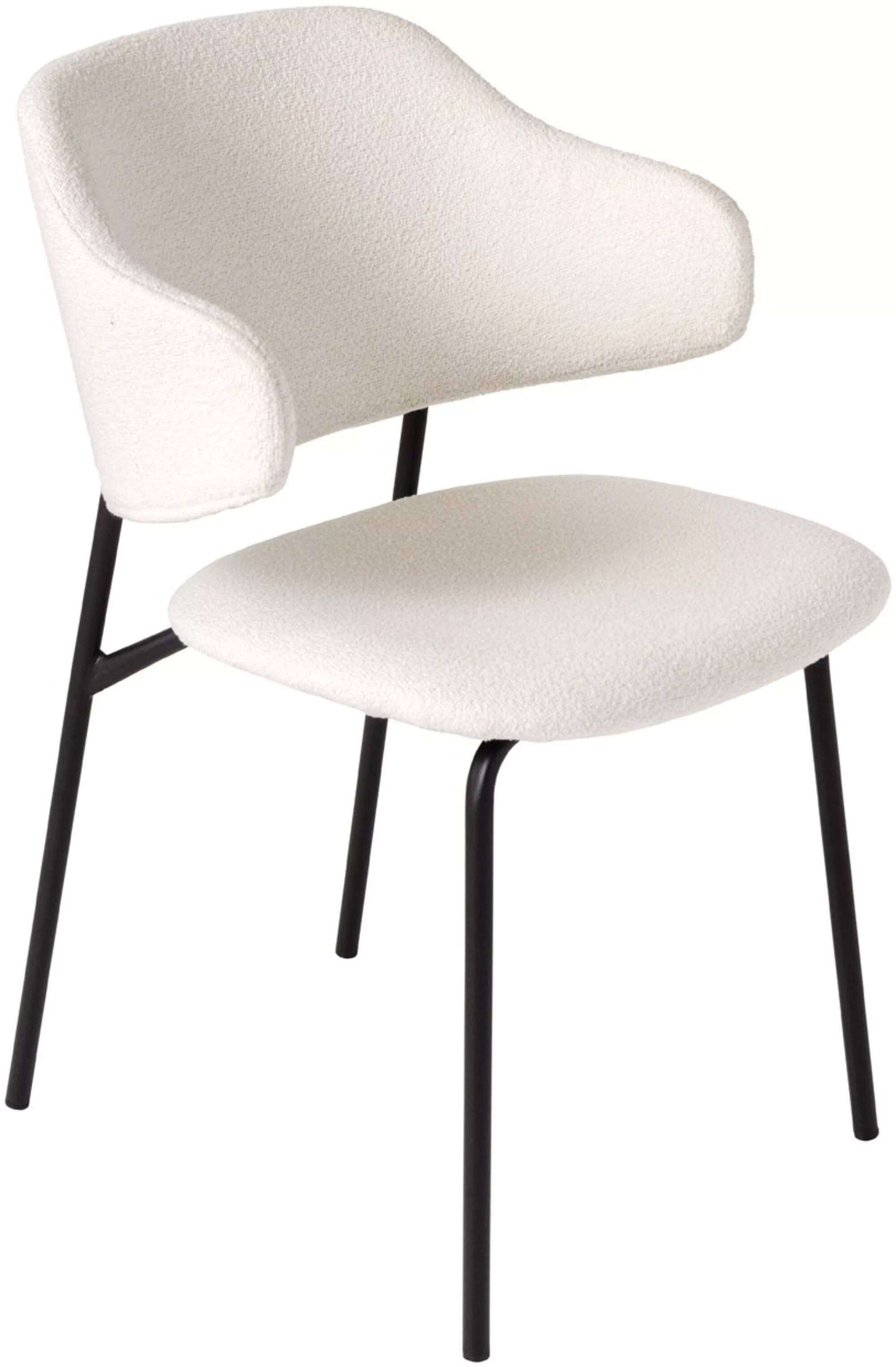 Set de 2 chaises en tissu bouclé blanc et métal noir