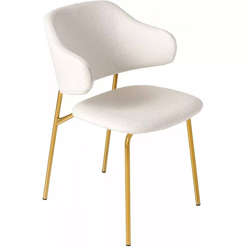 Set de 2 chaises en tissu bouclé blanc et métal doré