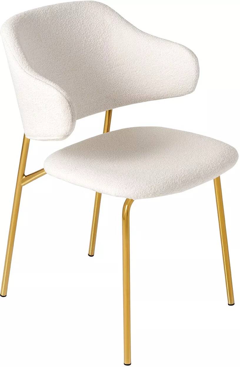 Set de 2 chaises en tissu bouclé blanc et métal doré