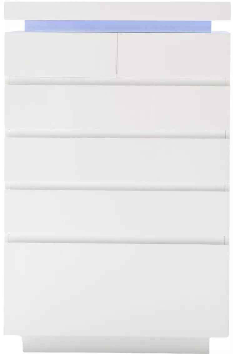 Commode design LED blanc laqué 6 tiroirs