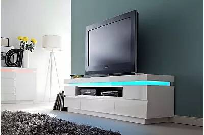 Meuble TV LED design blanc laqué 5 tiroirs