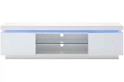 Meuble TV LED design blanc laqué 2 portes