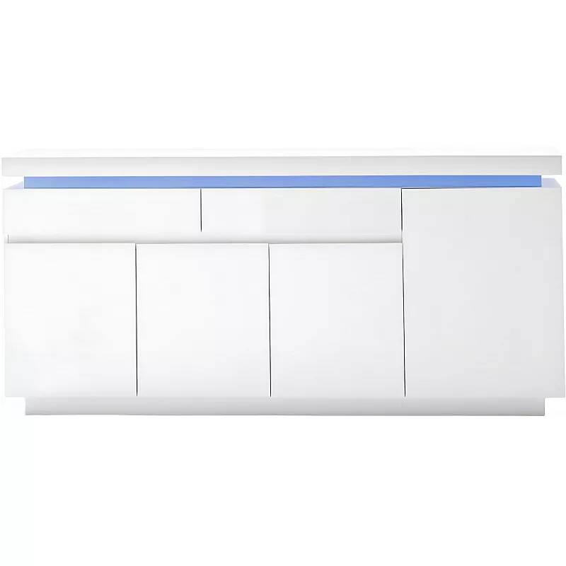 Buffet design LED blanc laqué 4 portes et 2 tiroirs