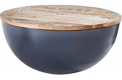 Table basse design en bois massif recyclé et acier gris Ø70