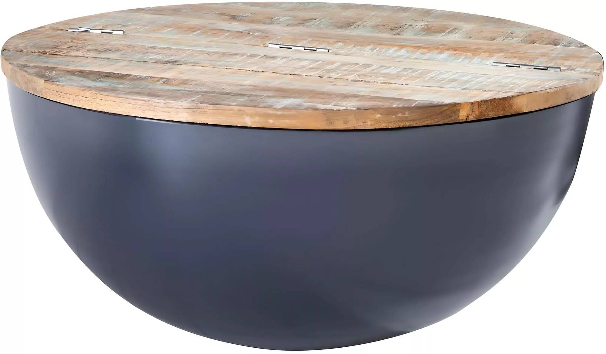 Table basse design en bois massif recyclé et acier gris Ø70