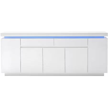 Buffet design LED blanc laqué 5 portes et 2 tiroirs