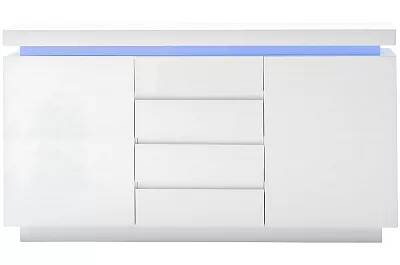 Buffet design LED blanc laqué 2 portes et 4 tiroirs