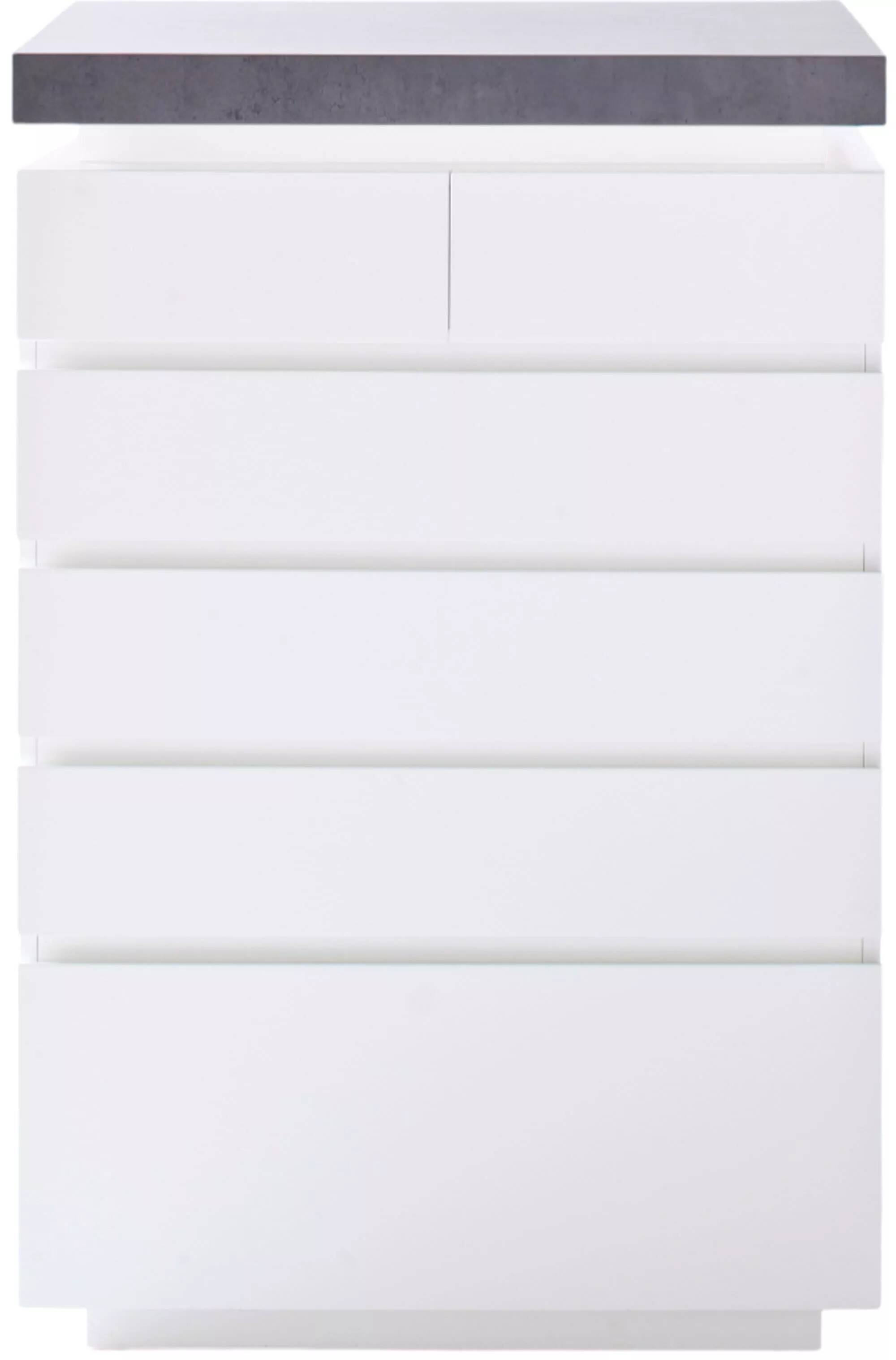 Commode design LED blanc laqué mat aspect béton 6 tiroirs