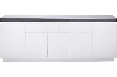 Buffet design LED blanc laqué mat aspect béton 5 portes et 2 tiroirs