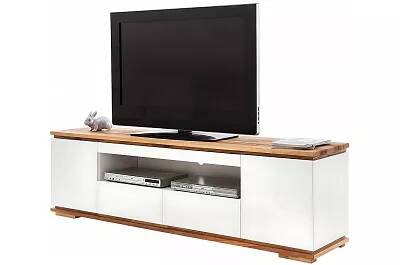 Meuble TV design blanc mat et chêne massif 2 portes 2 tiroirs