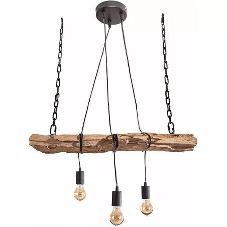 Lampe suspension en bois flotté massif et métal noir L73