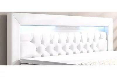 Lit boxspring à LED en simili cuir capitonné blanc avec espaces de rangement 140x200
