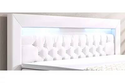 Lit boxspring à LED en simili cuir capitonné blanc avec espaces de rangement 180x200