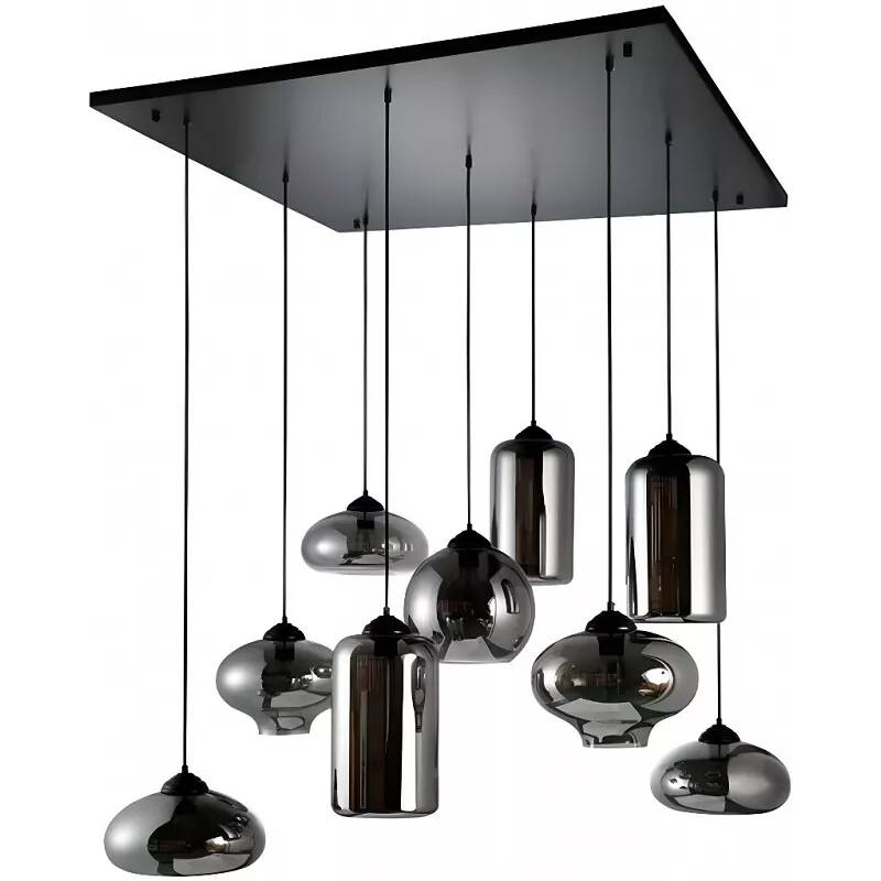 Lampe suspension en verre gris fumé et métal chromé L104