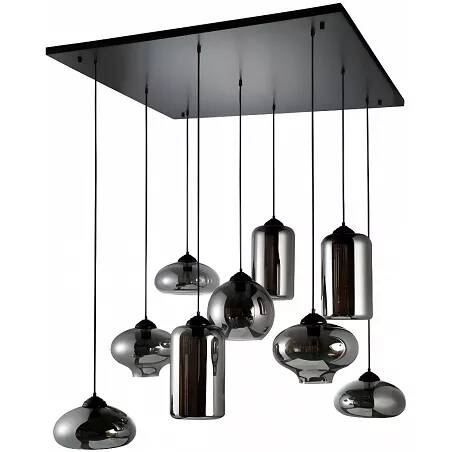 Lampe suspension en verre gris fumé et métal chromé L104