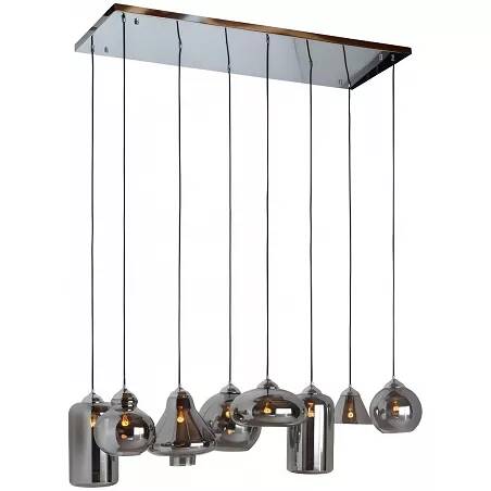 Lampe suspension en verre gris fumé et métal chromé L130