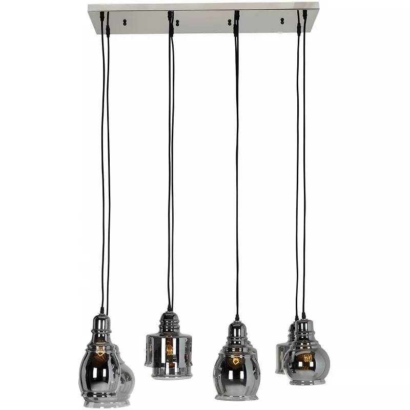 Lampe suspension en verre gris fumé et métal chromé L106