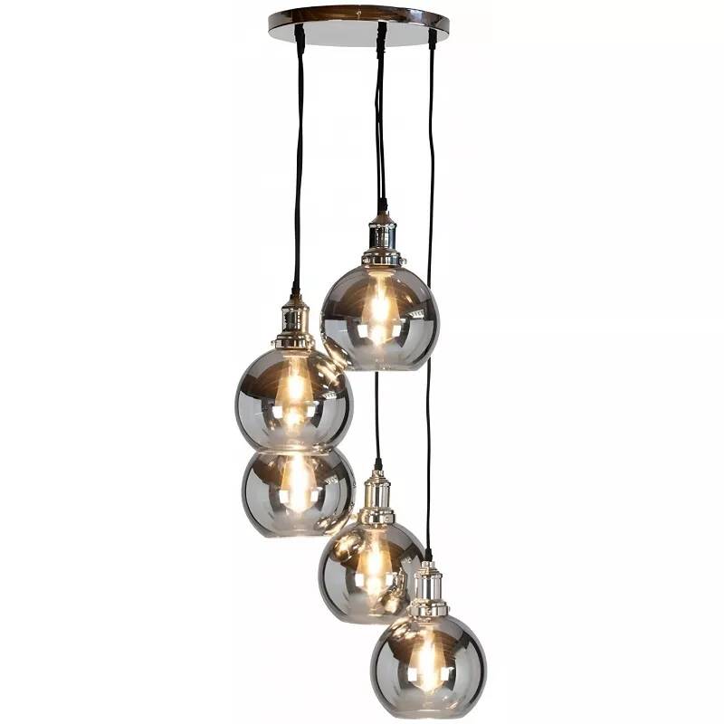 Lampe suspension en verre gris fumé et métal Ø45