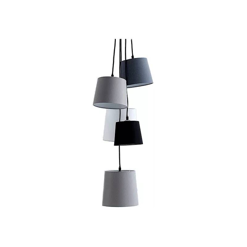 Lampe suspension design en lin gris et métal noir Ø20