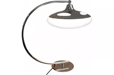 9344 - 133099 - Lampe de table incurvée design en verre blanc et métal chromé H45