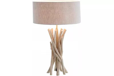 5010 - 133221 - Lampe de table en lin beige et bois flotté H62