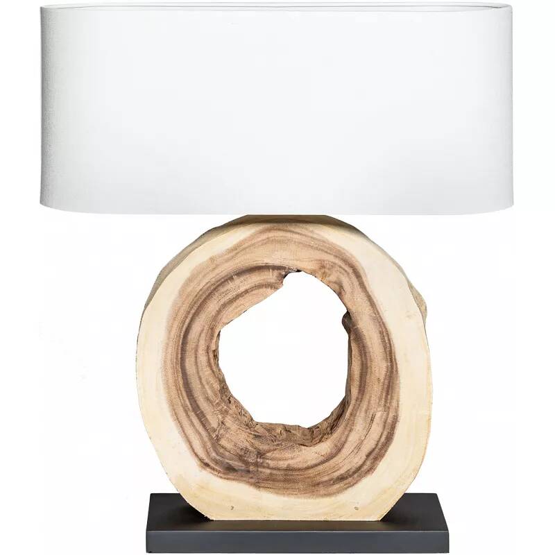 Lampe de table en lin beige et bois massif H63