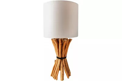 4983 - 133233 - Lampe de table en lin beige et bois de longane H56