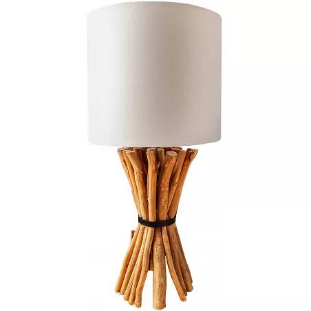 Lampe de table en lin beige et bois de longane H56