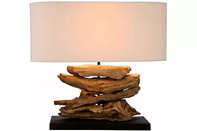 4962 - 133244 - Lampe de table en lin crème et bois flotté H50