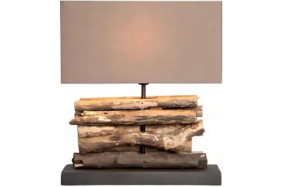 4954 - 133245 - Lampe de table en lin marron et bois flotté H40