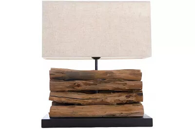4952 - 133246 - Lampe de table en lin beige et bois flotté H40