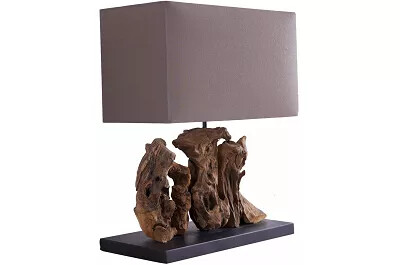 4946 - 133248 - Lampe de table en bois flotté et lin marron H50