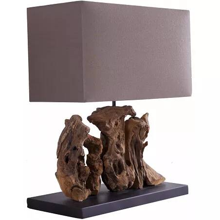 Lampe de table en bois flotté et lin marron H50