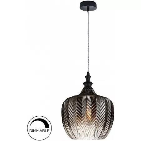 Lampe suspension design à LED dimmable en verre fumé et métal noir Ø24