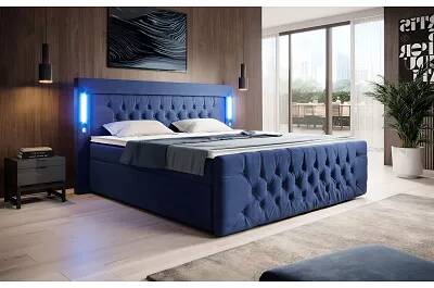 Lit boxspring à LED en velours capitonné bleu nuit avec 4 ports USB et espaces de rangements 140x200