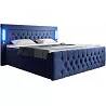 Lit boxspring à LED en velours capitonné bleu nuit avec 4 ports USB et espaces de rangements 160x200