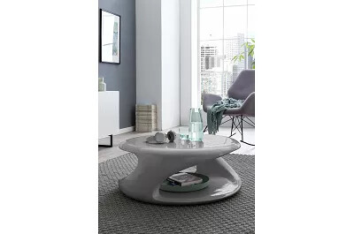 Table basse design en fibre de verre gris laqué Ø80