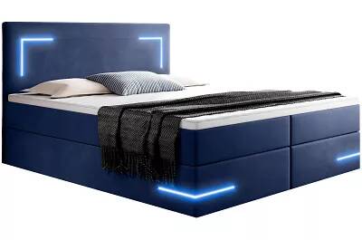 Lit boxspring à LED en velours bleu avec espaces de rangement 160x200