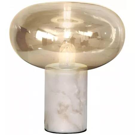 Lampe à poser design à LED dimmable en marbre blanc et verre ambre H40