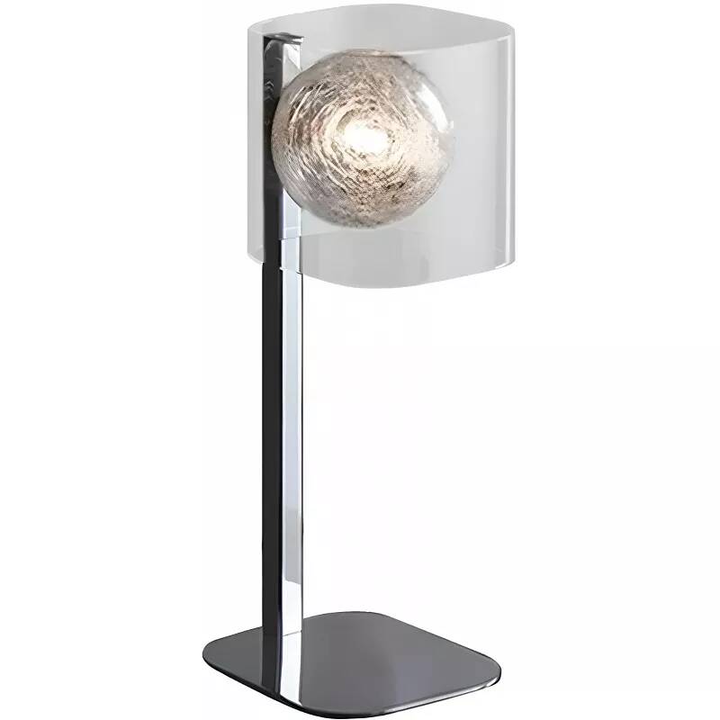Lampe à poser design à LED en verre moulé et métal chromé H34