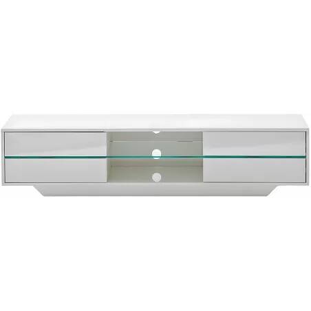 Meuble TV LED design blanc laqué 4 tiroirs