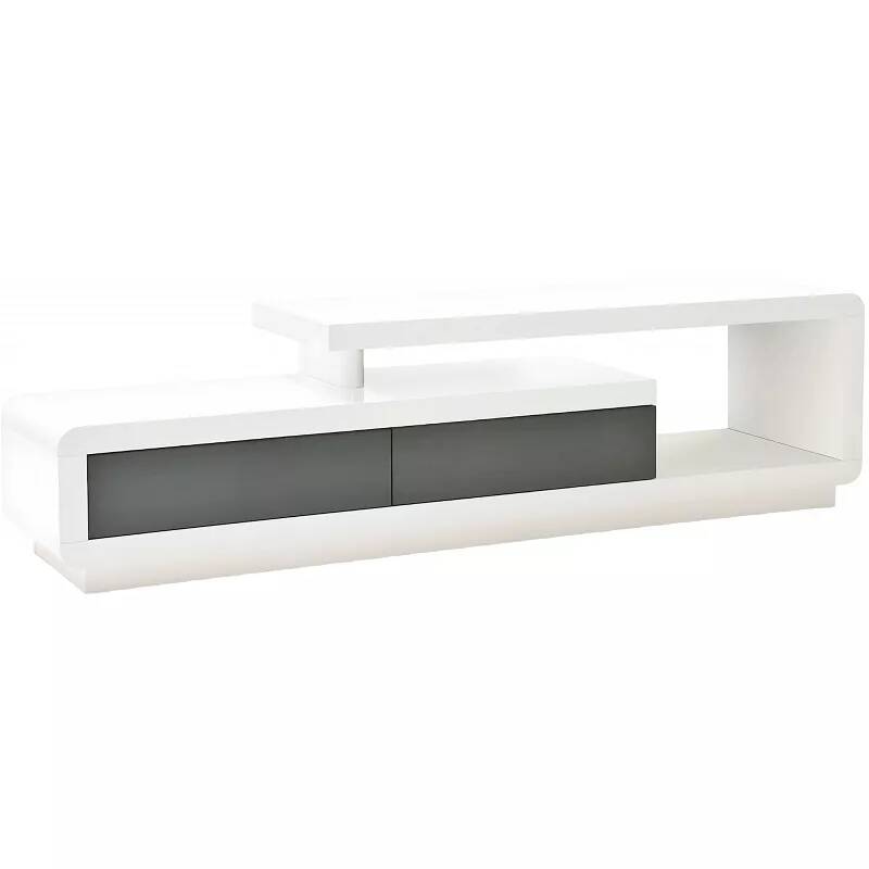 Meuble TV design blanc et gris laqué 2 tiroirs