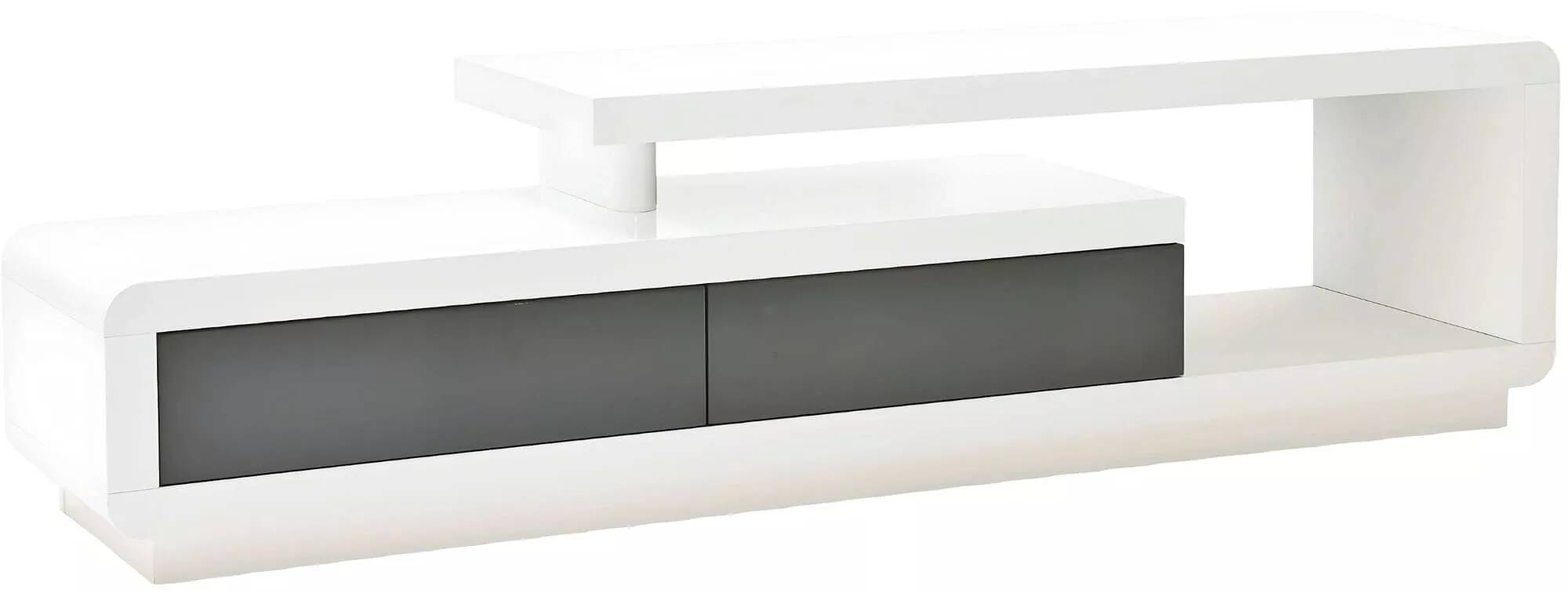 Meuble TV design blanc et gris laqué 2 tiroirs