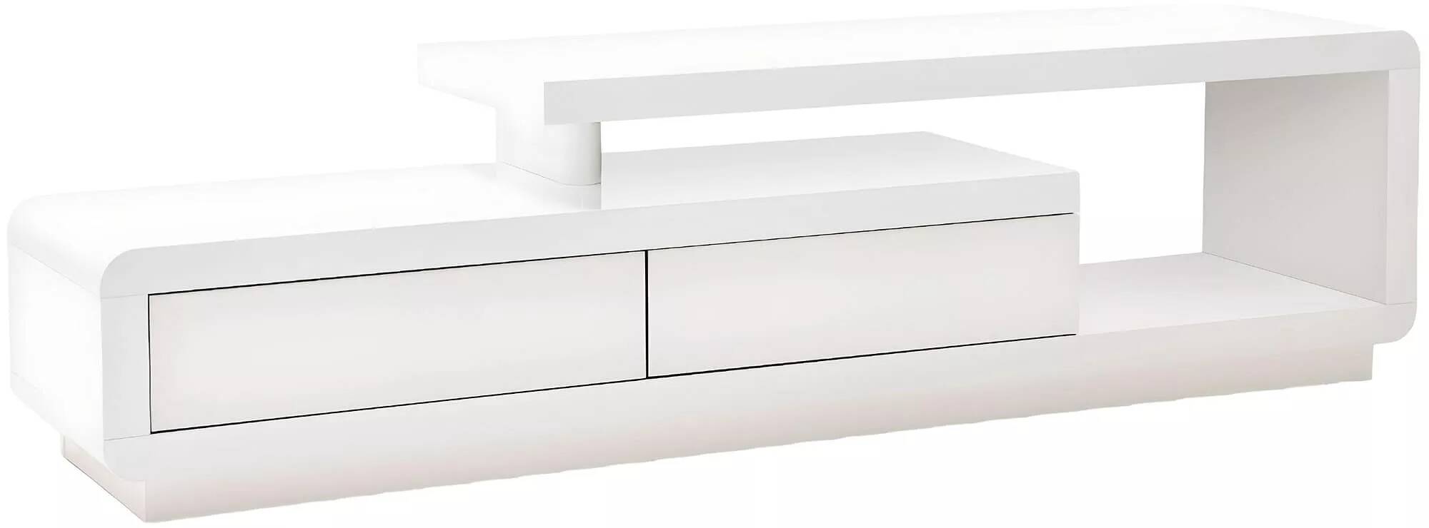 Meuble TV design blanc laqué 2 tiroirs